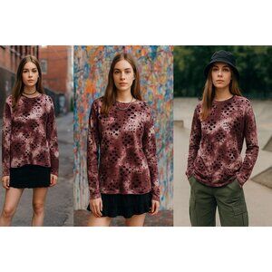 Hudson Outerwear  Womans Tie-Dye Distressed Long-Sleeve Shirt M Purple & Black